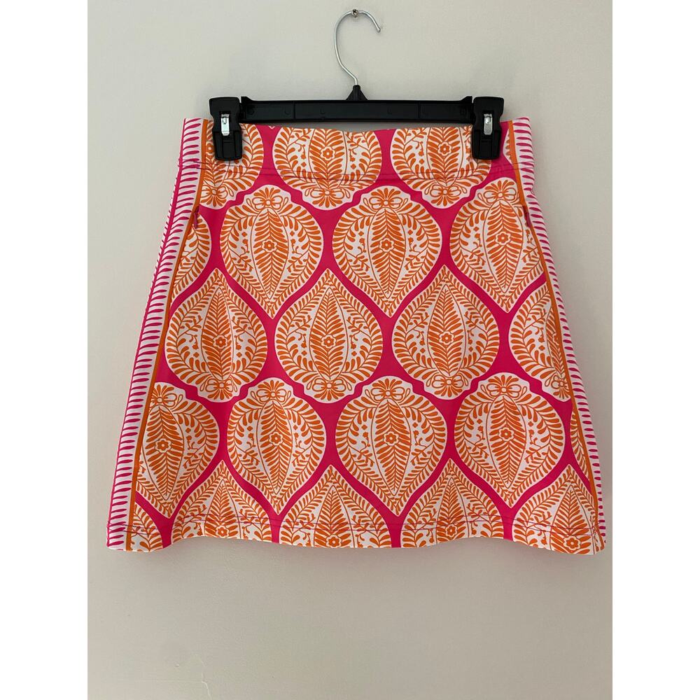 Gretchen Scott $159 Smooth Stretch Pull On Skirt Skort EUC Golf Pink Orange XS